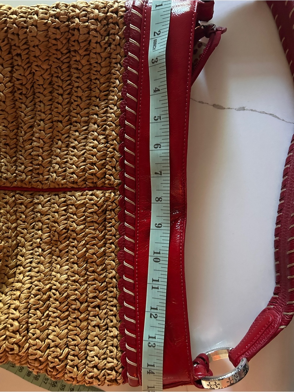 Vintage - Brighton Red-Trim Leather Woven Shoulder Bag - Picture 11 of 16